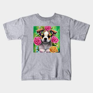 Cute Puppy In Roses Kids T-Shirt